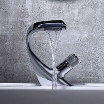 Monly - Robinet Salle De Bain, argent Moderne Robinet De Lavabo Cascade Laiton Mitigeur Lavabo, Valve En Céramique, Froid & Chaud Disponible,