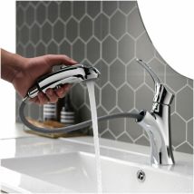 Robinet De Salle De Bain Avec Pomme De Douche Extractible, Mitigeur De Lavabo Monocommande De Salle De Bain, Robinets De Lavabo En Laiton Chromé, 