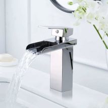 Robinet Salle De Bain Cascade, Mitigeur Lavabo Chromé, Ultra-large 6cm, Eau Froide & Chaude Disponible, Acier Inoxydable, Valve En Céramique, 
