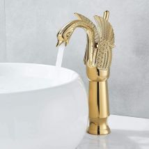 Suguword - Robinet Salle de Bain Doré Laiton Massif Mitigeur Haut Robinet Lavabo Salle de Bain Robinet De Pont Monté