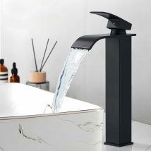 Suguword - Black Basin Mixer Taps,Tall Waterfall Bathroom Sink Taps,Single Lever Handle Countertop Washbasin Mixer Tap