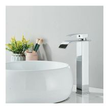 Badezimmer-Wasserhahn, modernes Wasserfall-Design, verchromter Waschbecken-Wasserhahn, hochwertiges, langlebiges Metallgehäuse, einstellbares heißes