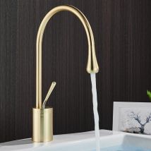 Zamery - Robinet Salle de Bain Doré Laiton Massif Mitigeur Haut Robinet Lavabo Salle de Bain Robinet De Pont Monté