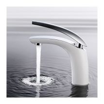 Ubeegol - Robinet Salle de Bain Mitigeur de Lavabo En Laiton de Qualité Blanc Chromé Robinetterie Pour Lavabo Hauteur sous Bec 125mm