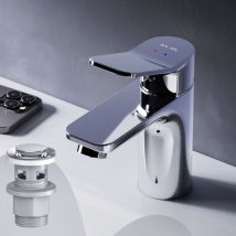 Am.pm - Mitiguer Lavabo avec bonde clic clac pour lavabo Robinet Salle Bain Chrome Robinet de Lavabo pour Salle de Bain Mélangeur Lavabo en Laiton