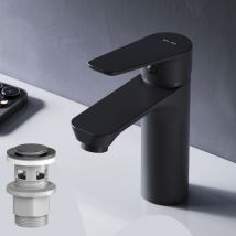 Am.pm - Mitiguer Lavabo avec bonde clic clac pour lavabo Robinet Salle Bain Noir Robinet de Lavabo pour Salle de Bain Mélangeur Lavabo en Laiton