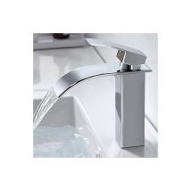 Robinet Salle de Bain , Design Elégant Robinet Lavabo, Mitigeur en Laiton, Chromé
