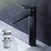 Am.pm - Haut Mitiguer Lavabo avec bonde clic clac pour lavabo Robinet Salle Bain Noir Robinet de Lavabo pour Salle de Bain Mélangeur Lavabo en Laiton