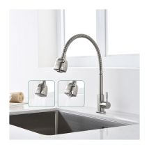 Robinet Simple à Ressort pour Eau Froide Mitigeur de Cuisine Mémoire de Forme Mitigeur d'Evier 2 Jets aux Choix Robinetterie Flexion Arbitraire en