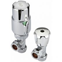Hudson Reed - Vitality - Robinet Thermostatique abs Chromé pour Radiateur et Sèche Serviettes - Raccords Equerre - Té de Réglage