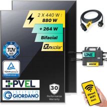 Robinsun - Kit Solar Enchufable Performance Basic (Sin Fijación) 880 Wp, 2 paneles qn 440Wp + 1 Microinversor 800W con Wifi incluído + Cable 3m