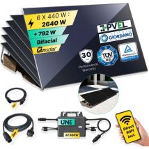 Robinsun - Kit Solar Enchufable Performance Flat 2.640Wp, 6 paneles qn 440Wp + 3 Microinversores 800W con Wifi incluído + Cable 3m + 6 Fijaciones 20o