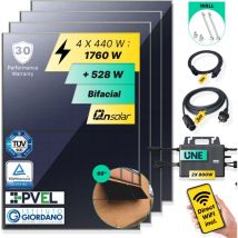 Robinsun - Kit Solar Enchufable Performance Wall 1.760Wp, 4 paneles qn 440Wp +2 Microinversores 800W con Wifi incluído +Cable 3m +4 Fijaciones 60o