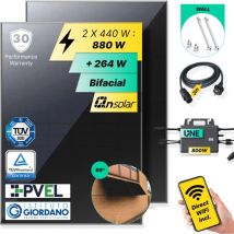 Robinsun - Kit Solar Enchufable Performance Wall 880 Wp, 2 paneles qn 440Wp + 1 Microinversor 800W con Wifi incluído + Cable 3m + 2 Fijaciones 60o