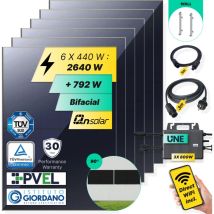 Robinsun - Kit Solar Enchufable Performance Wall-90 2.640Wp, 6 paneles qn 440Wp + 3 Microinversores 800W con Wifi incluído +Cable 3m +6 Fijaciones 60o