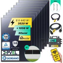 ROBINSUN ️ Kit Solar Enchufable Performance Wall-90 3.520Wp, 8 paneles QN 440Wp +4 Microinversores 800W con Wifi incluído +Cable 3m + 8 Fijaciones 90o