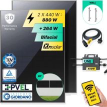 Robinsun - Kit Solar Enchufable Performance Wall-90 880 Wp, 2 paneles qn 440Wp + 1 Microinversor 800W con Wifi incluído + Cable 3m + 2 Fijaciones 90o