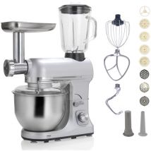 Robby - Robot multifonctions 5l 1000w silver avec hachoir et blender 1,5l en verre robimix silver