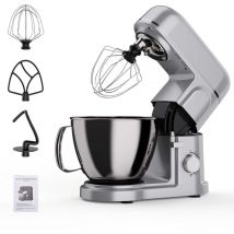 Tanant - Robot Pâtissier Professionnel 1000W Argent Robot de Cuisine Multifonction avec Fouet, Batteur, Crochet Avec 1 Bols d'Acier Inoxydable 10