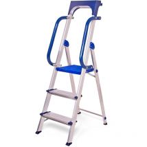 Scala Secure 3 gradini robusta, alluminio rinforzato, corrimano, vaschetta portautensili rimovibile, altezza piattaforma 66 cm, portata 150 kg,