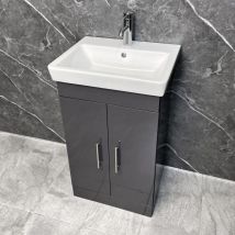 550mm Vanity Unit with Ceramic Basin Sink in Grey Gloss 2 Door, With Tap - Grey - Roca