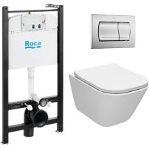 Roca - Active Pack wc Bâti-support + Cuvette sans bride + Abattant slim SoftClose + Plaque chromé mat ( ACTIVEGAP-2)