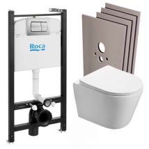 Roca Pack Bâti-support Roca Active + WC suspendu Infinitio sans bride + plaque chrome mat + Set habillage