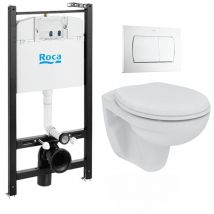 Pack wc con bastidor roca active + inodoro suspendido Porcher sin brida + placa roca blanca - Swiss Aqua Technologies