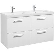 Ensemble d'éléments bas avec quatre tiroirs et double lavabo prisma Roca Couleur : blanc brillant