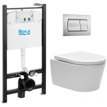 Swiss Aqua Technologies - WC-Pack Vorwandelement Roca Active + sat Wand-WC ohne Flansch mit unsichtbare Befestigungen + Betätigungsplatte