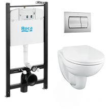 Swiss Aqua Technologies - WC-Pack Vorwandelement Roca Active + Ulysse Wand-WC ohne Spülrand + astor - WC-Sitz + Betätigungsplatte