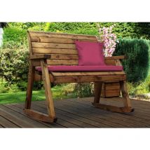 Charles Taylor - Wooden Garden 2 Seater Rocker Bench Rocking Chair & Red Cushion