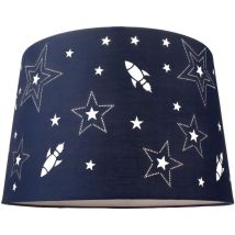 Happy Homewares - Rockets and Stars Childrens/Kids Blue Cotton 25cm Bedroom Pendant or Lamp Shade by Blue