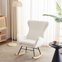 Hauss Spole - Rocking chair, chaise à bascule, fauteuil rembourré, fauteuil relax, tissu teddy, moderne, blanc,