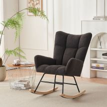 Wishdor - Rocking chair, chaise à bascule moderne avec dossier haut et accoudoirs, pour salon, chambre, gris