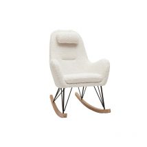 Miliboo - Rocking chair scandinave en tissu effet peau de mouton blanc, métal noir et bois clair mania