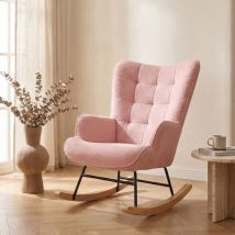 Schaukelstuhl Aus Bouclé-stoff In Rosa, Skandinavisches Design Für Wohnzimmer Oder Schlafzimmer
