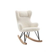 Miliboo - Rocking chair enfant en tissu effet peau de mouton blanc, métal noir et bois clair shaun