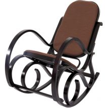 Rocking-chair, fauteuil à bascule M41, imitation noyer, tissu marron