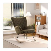 Wishdor - Rocking chair, fauteuil à bascule rembourré en peluche vert avec pieds en bois massif, pour salon, chambre
