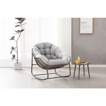 Tanant - Rocking chair, Fauteuil rembourrée - Chaise berçante en rotin d'extérieur, cadre en acier, Style Scandinave - Gris clair