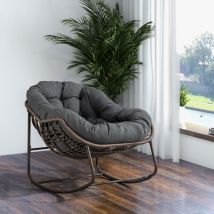 Tanant - Rocking chair, Fauteuil rembourrée - Chaise berçante en rotin d'extérieur, cadre en acier, Style Scandinave - Gris foncé