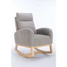 Mid Century Modern Teddy Fabric Upholstered Rocking Chair Padded Seat For Living Room Bedroom, Light Grey