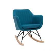 Miliboo - Rocking chair scandinave en tissu bleu canard, métal noir et bois clair aleyna