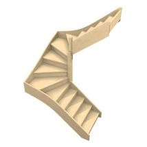 Levigne - Escalier Double Quart Tournant - Sans Rampe Woodup- Double 1/4 Tournant Droite Avec Contremarches Hêtre Lamellé Collé 285 Cm