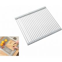 Roll-Up Dish Drying Rack, 100% bpa Free Foldable Sink Dish Rack Ideal for Fruits, Vegetables, Plate, Silicone Coated Stainless Steel, 37x41cm Gray