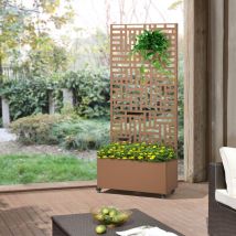 Trennwand Bernalda mit Blumenkasten – verzinkter Stahl – 190 x 82 x 38 cm – Braun
