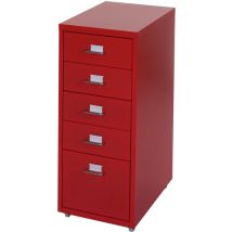 Hegele - Rollcontainer Preston T851, Schubladenschrank Stahlschrank, 69x28x41cm 5 Schubladen Rot