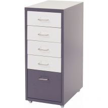 Hegele - Rollcontainer Preston T851, Schubladenschrank Stahlschrank, 69x28x41cm 5 Schubladen dunkelgrau weiß-dunkelgrau