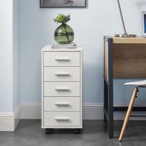 [en.casa] - Rollcontainer Stockholm 63x33x38 cm mit 5 Schubladen Weiß en.casa